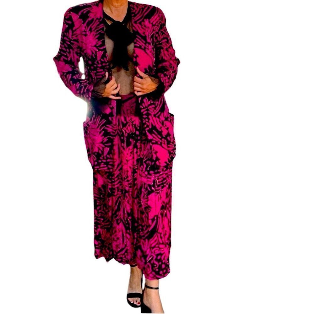 Vintage Christian Dior Blazer/Skirt Silk Set Women’s 12 Black Pink Lightweight